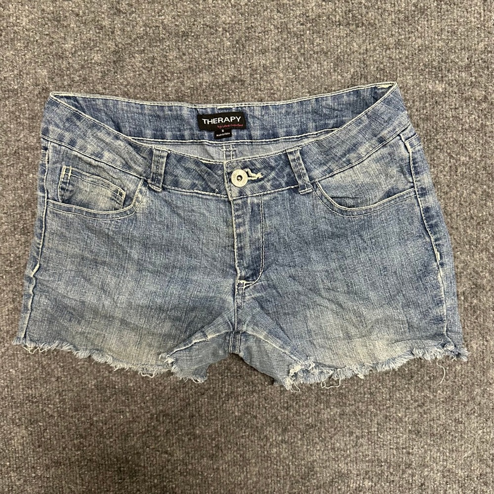 Therapy Denim Shorts Womens Size 5 Blue Raw Hem Frayed Casual Light Wash Cutoff